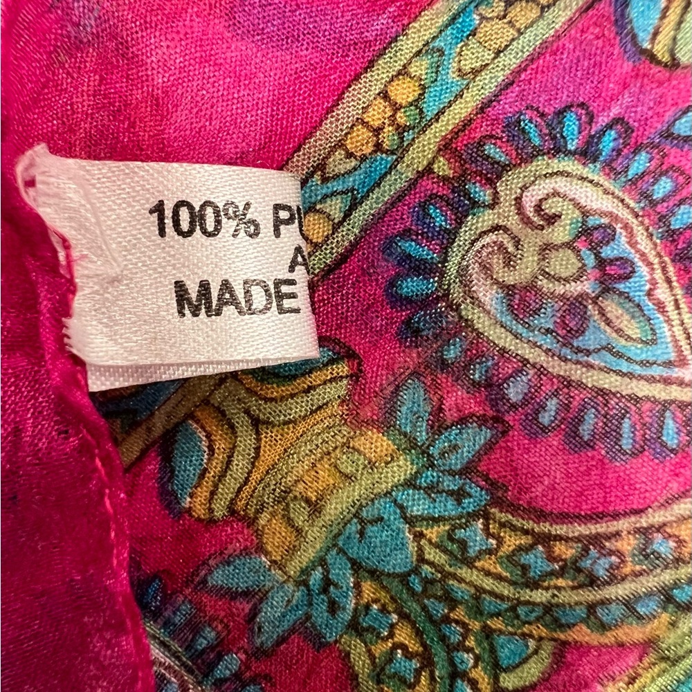 Vintage Silk Scarf Elephants Horses Paisley Pink Made India 18” X 68” Rectangle - Picture 6 of 16